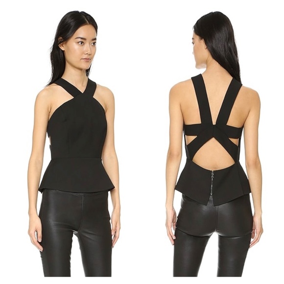 BCBG Maxazria Makenlee black cutout peplum top - Picture 3 of 14